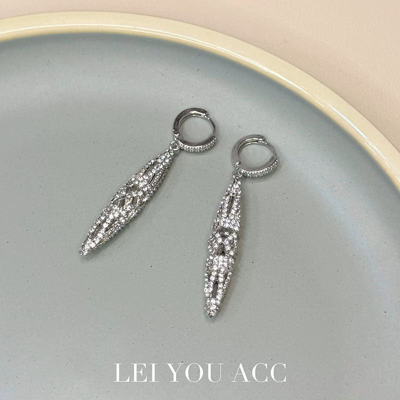 Elaborate Oval Earrings For Women Featuring Silver Zinc Alloy And Rhinestones With 925 Sterling Silver Ear Pins