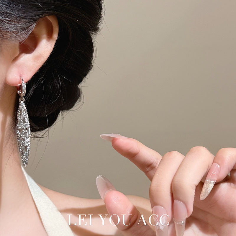 Elaborate Oval Earrings For Women Featuring Silver Zinc Alloy And Rhinestones With 925 Sterling Silver Ear Pins