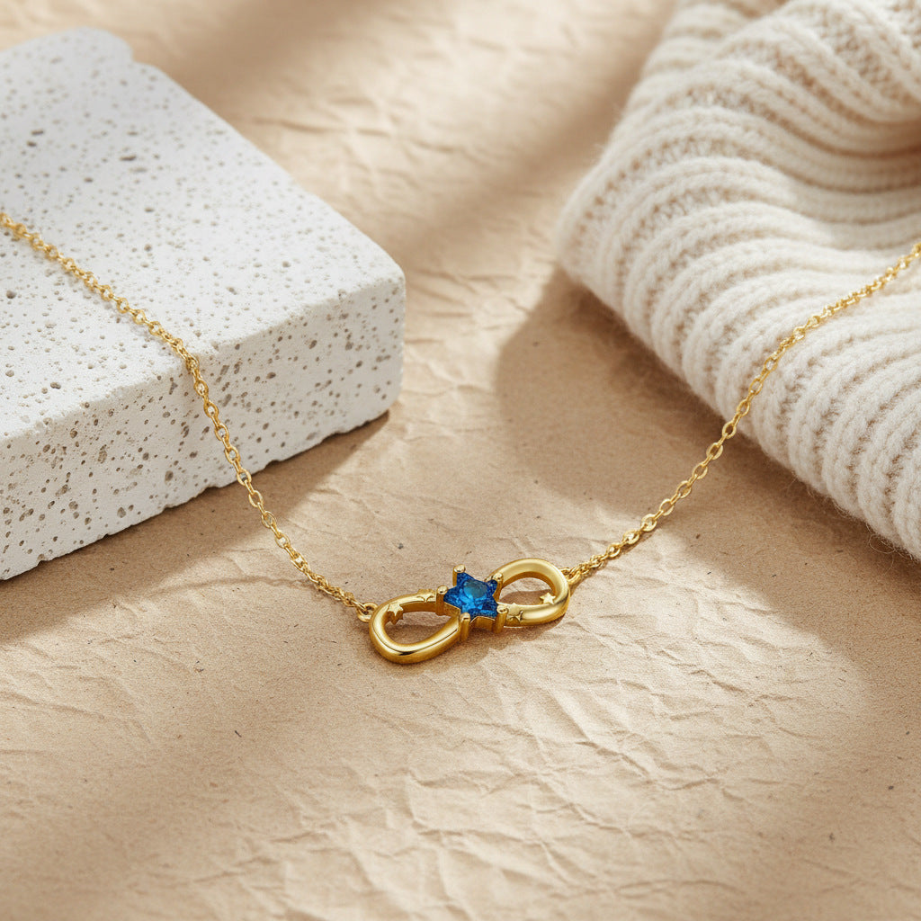 Infinity Necklace For Women In Real Gold Plated Copper With Rhinestones And Cable Chain