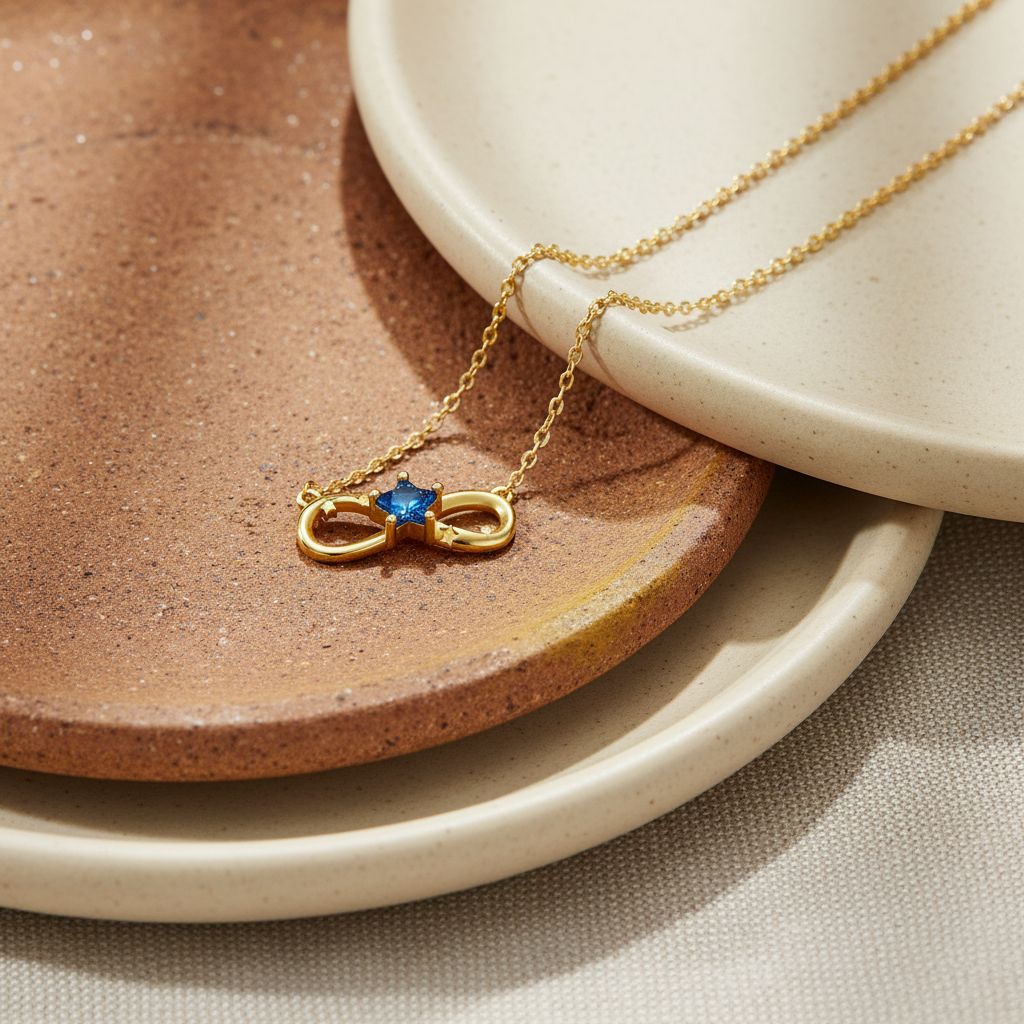 Infinity Necklace For Women In Real Gold Plated Copper With Rhinestones And Cable Chain