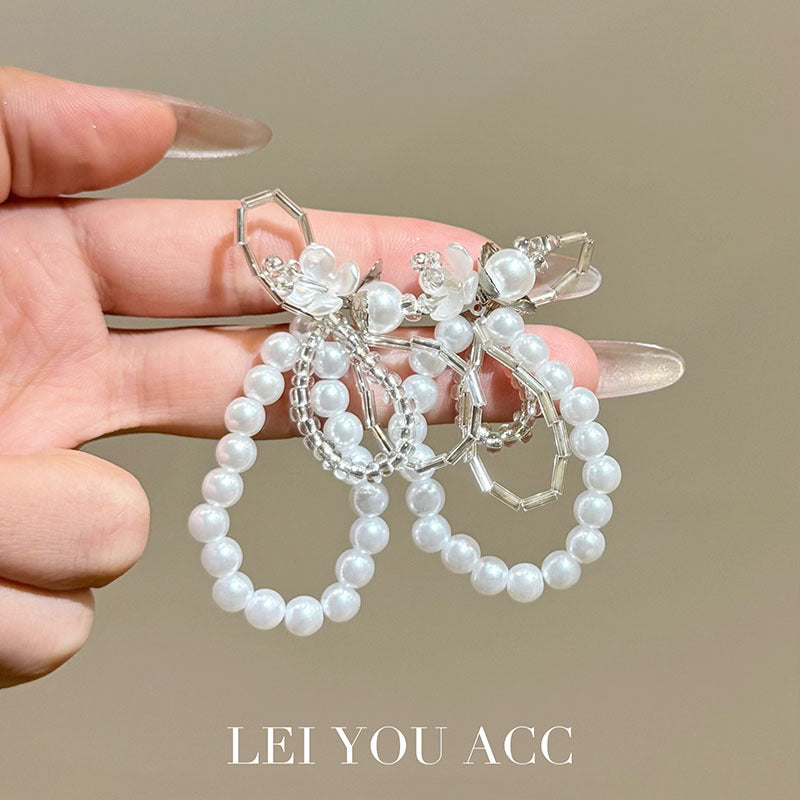 Flowers Earrings For Women Featuring Beading Craft In Zinc Alloy With Electroplated Finish And 925 Sterling Silver Ear Pins