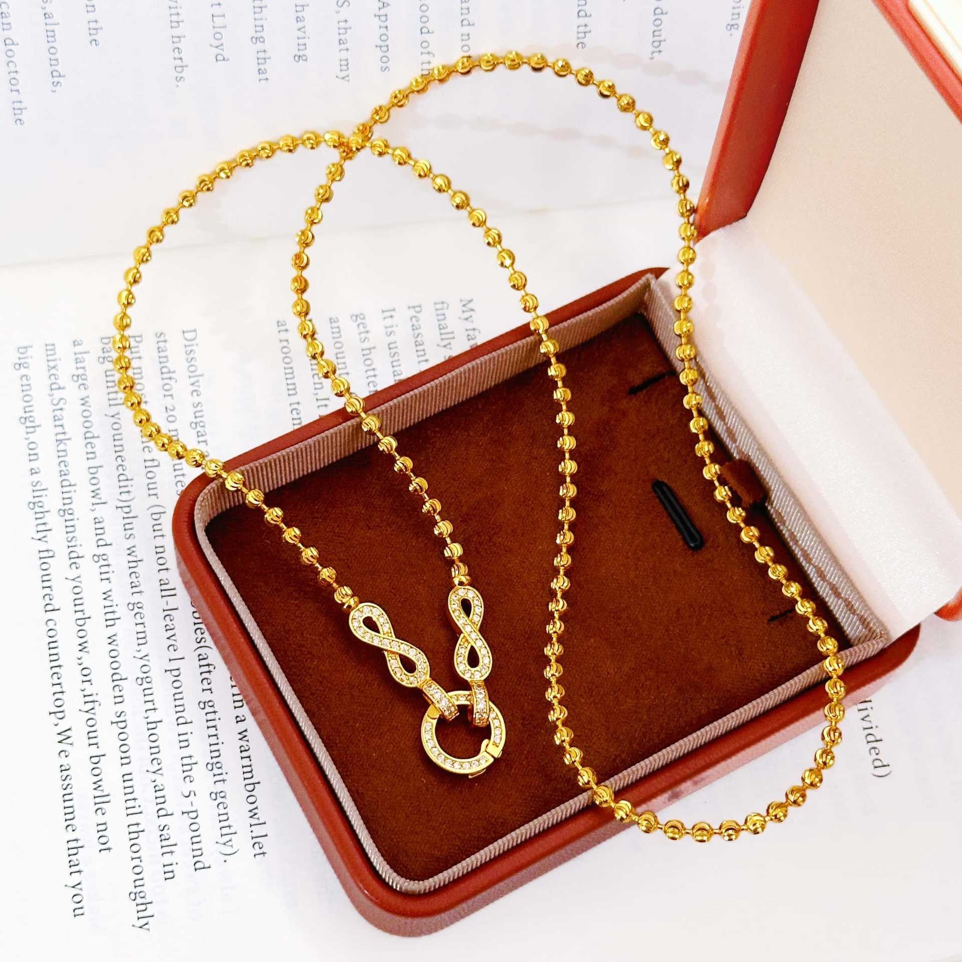 Infinity Necklace For Women Featuring Copper Ball Chain And Copper Pendant With Rhinestone Inlay