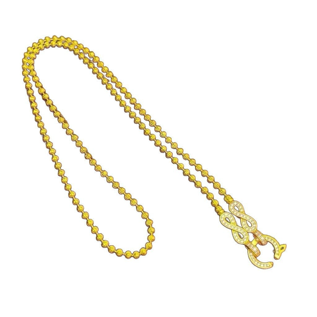 Infinity Necklace For Women Featuring Copper Ball Chain And Copper Pendant With Rhinestone Inlay