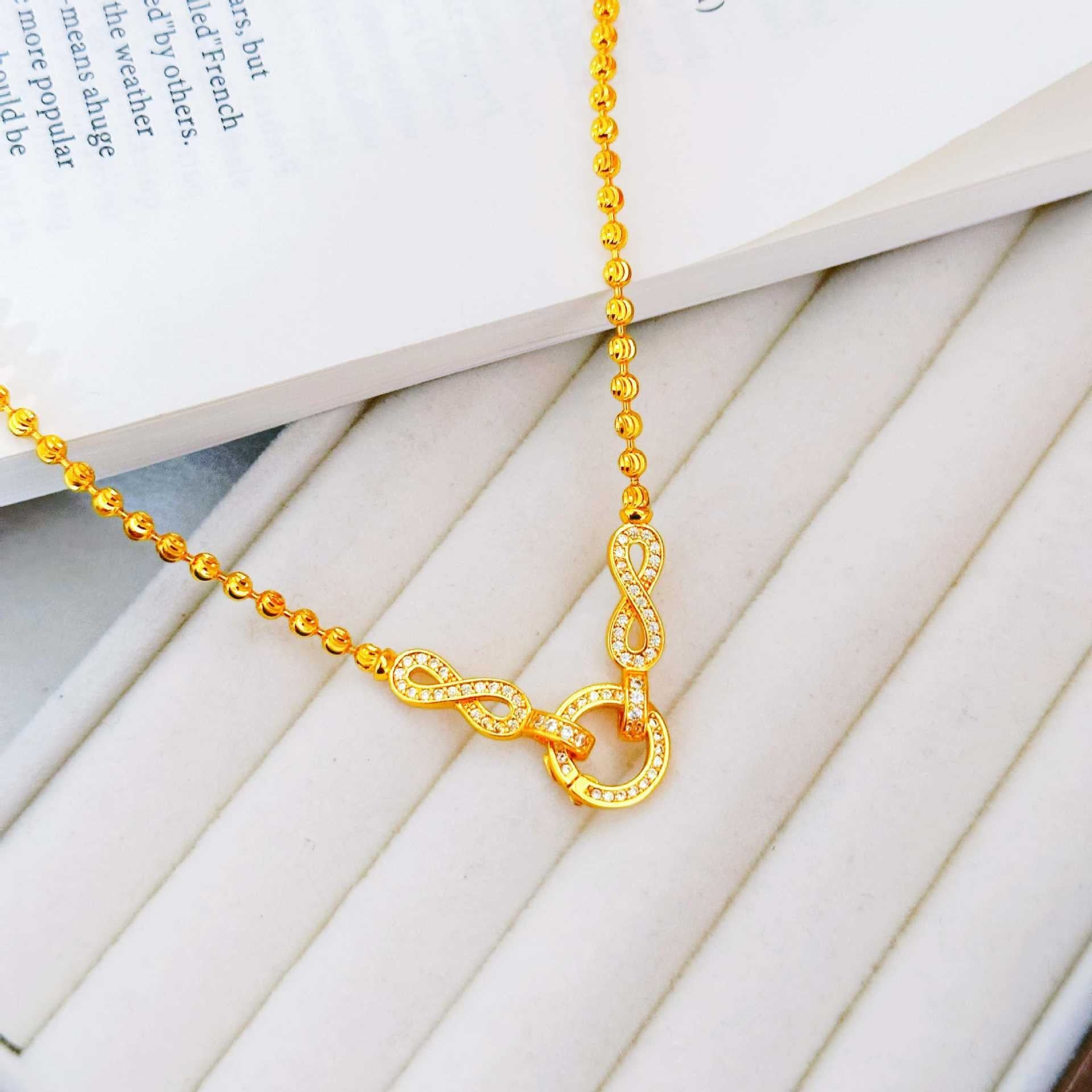 Infinity Necklace For Women Featuring Copper Ball Chain And Copper Pendant With Rhinestone Inlay