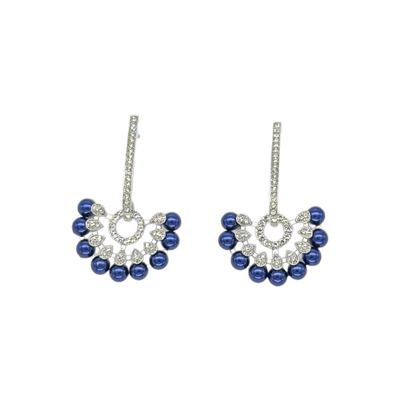 Dark Blue Flowers Earrings For Women Featuring Zinc Alloy With Rhinestones And 925 Sterling Silver Ear Pins