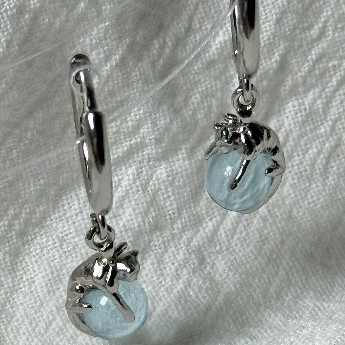 Cat Earrings For Women In Blue Featuring 925 Sterling Silver Ear Pins And Sweet Style Made Of Zinc Alloy