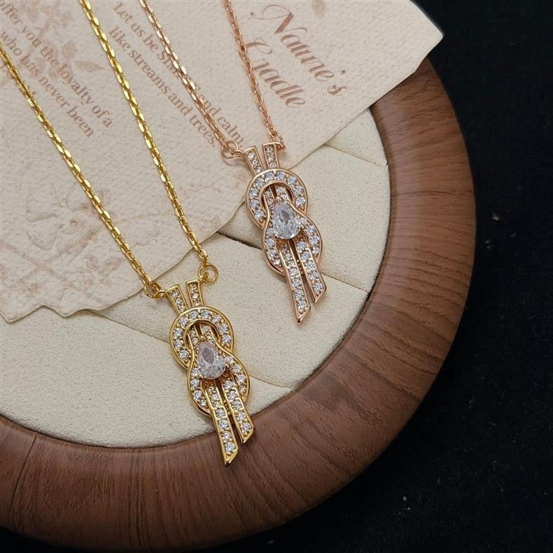 Infinity Double Layer Necklace For Women In Gold With Copper Pendant And Zircon Inlay On Cable Chain