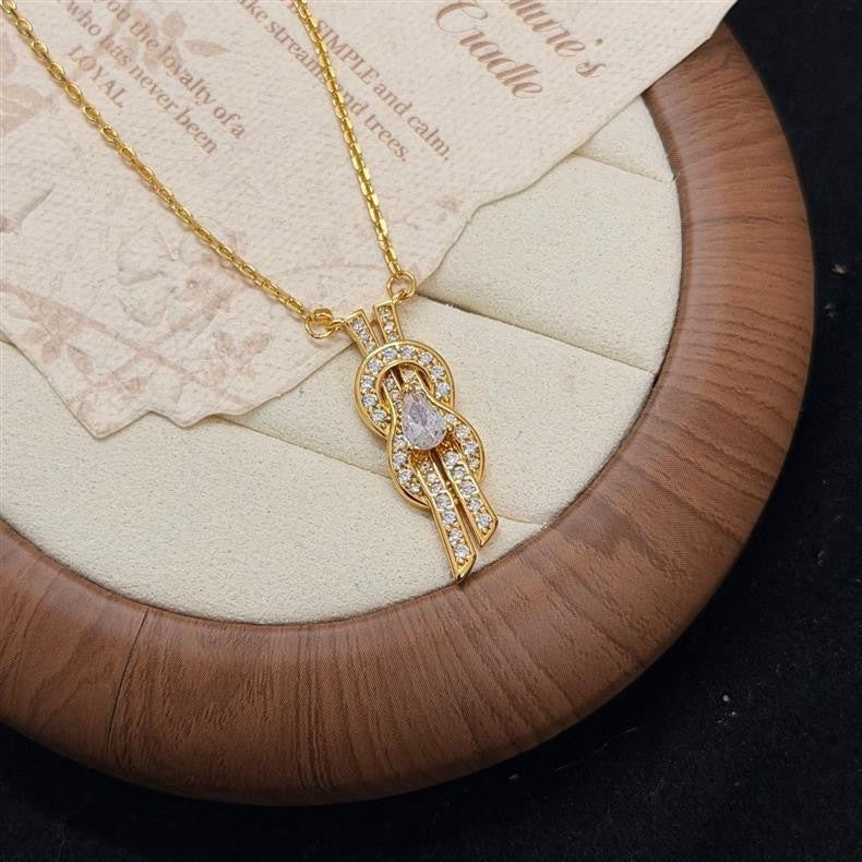 Infinity Double Layer Necklace For Women In Gold With Copper Pendant And Zircon Inlay On Cable Chain