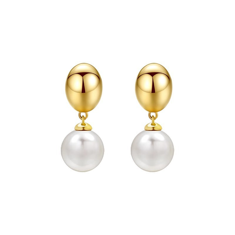 Heart Shape Simple Style Earrings With Freshwater Pearl Inlay, Electroplated Metal And Copper Ear Pins For Women
