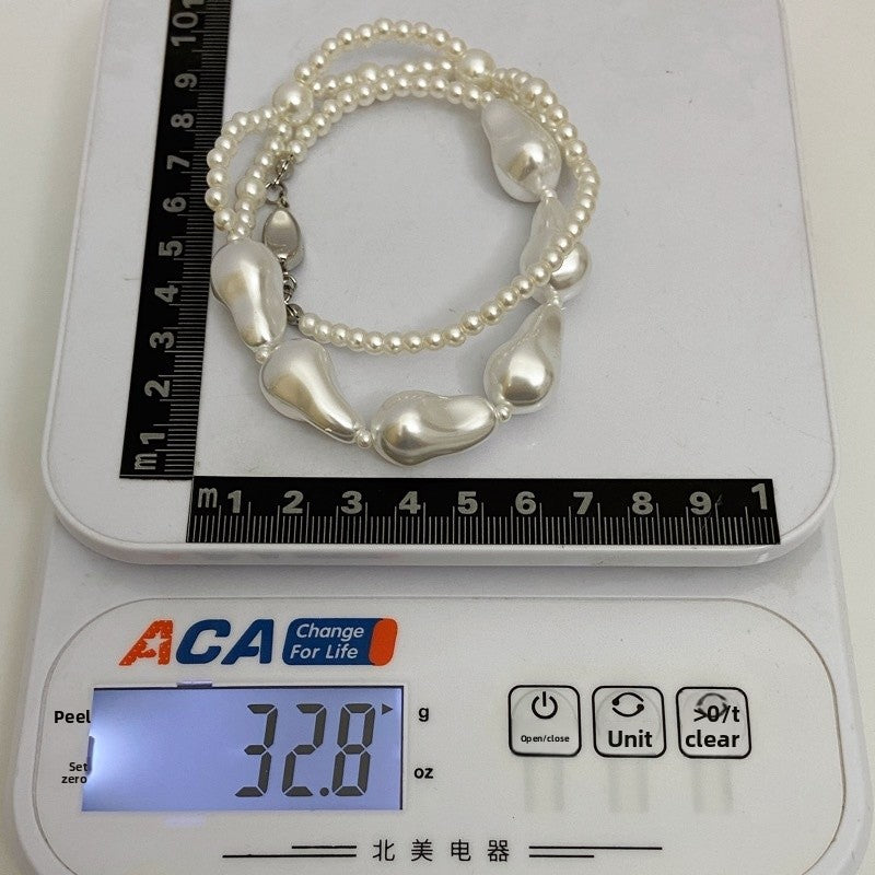Handmade Baroque Style White Imitation Pearl Necklace For Women With Beaded Chain