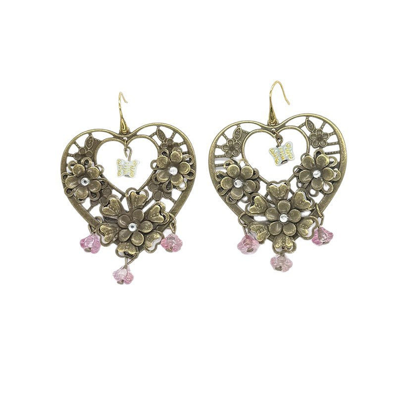 Heart Shape Tassel Earrings For Women In Bronze Zinc Alloy Featuring Sweet Style