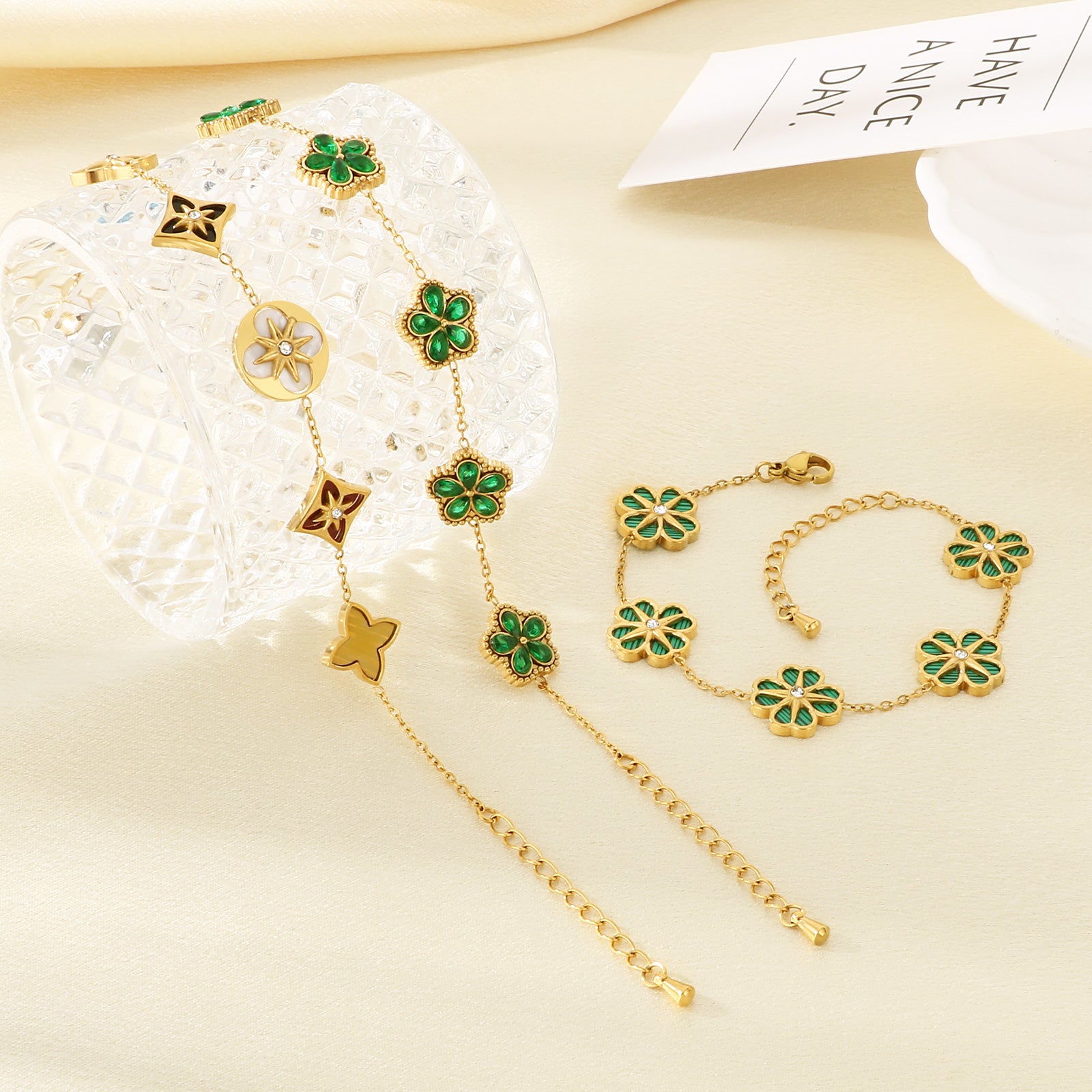 Electroplated Flowers Bracelet For Women In 304 Stainless Steel With 18K Real Gold Plated PVD Coating And Rhinestone Inlay
