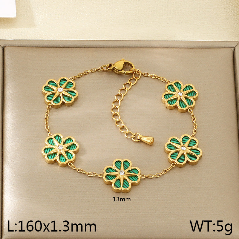 Electroplated Flowers Bracelet For Women In 304 Stainless Steel With 18K Real Gold Plated PVD Coating And Rhinestone Inlay