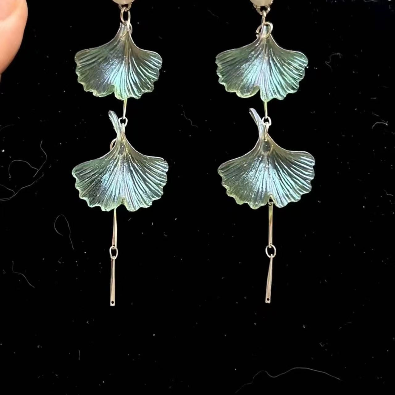 Ginkgo Leaf Tassel Earrings For Women In New Style, Green Zinc Alloy Accessories