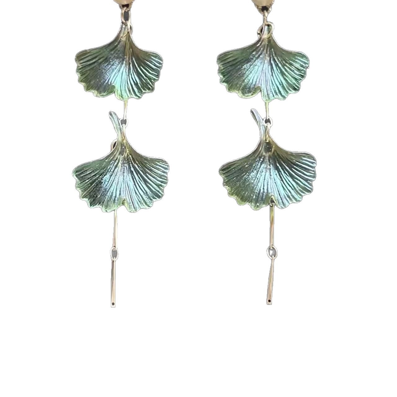 Ginkgo Leaf Tassel Earrings For Women In New Style, Green Zinc Alloy Accessories