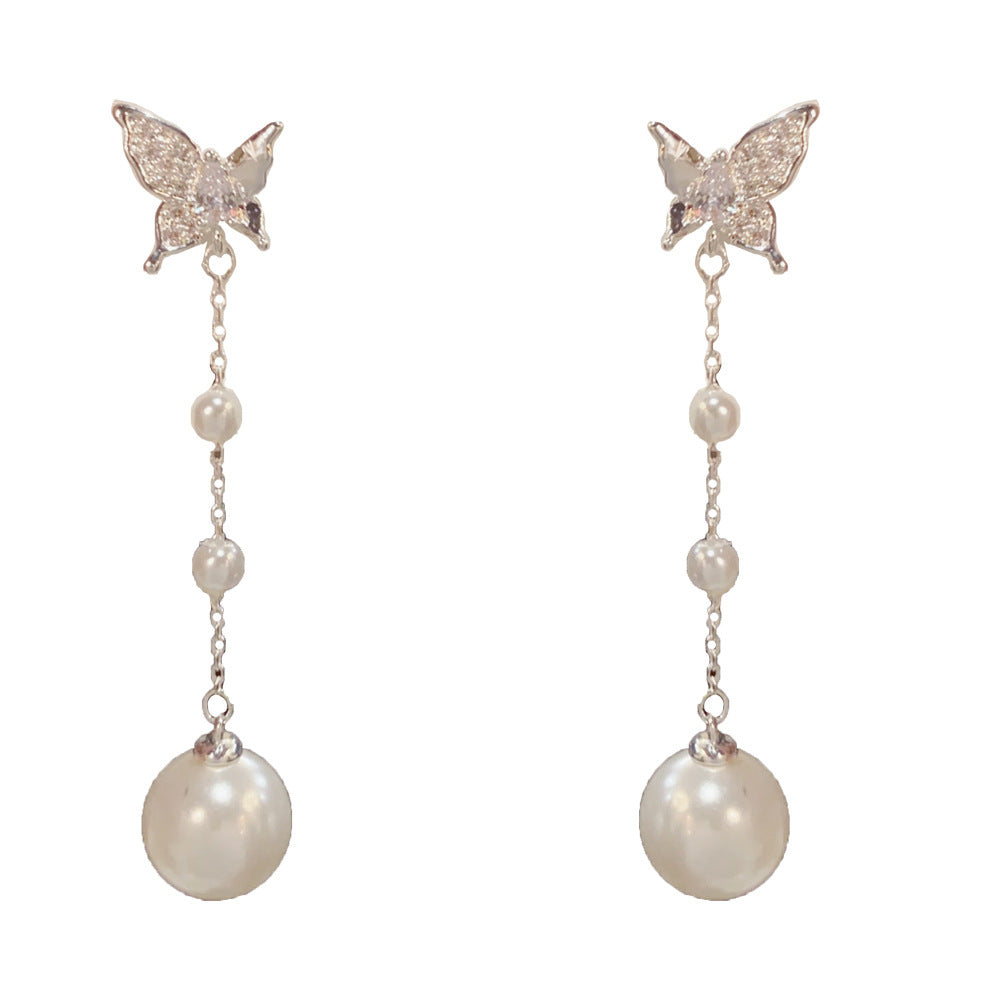 Butterfly Tassel Drop Earrings For Women In Copper With Real Gold Plated Finish And Zircon Inlay