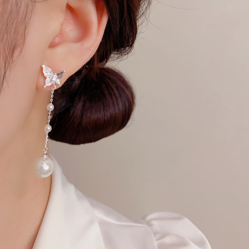 Butterfly Tassel Drop Earrings For Women In Copper With Real Gold Plated Finish And Zircon Inlay
