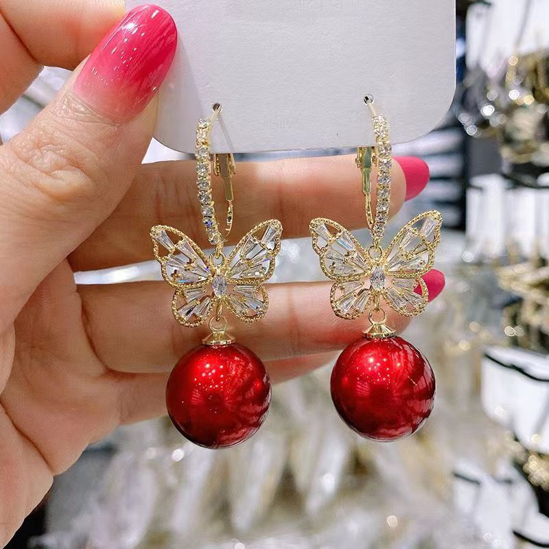 Butterfly Earrings In Alloy With Zircon Inlay, Featuring 925 Sterling Silver Posts, New Style For Women