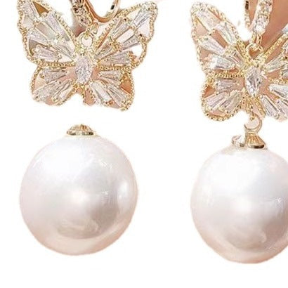 Butterfly Earrings In Alloy With Zircon Inlay, Featuring 925 Sterling Silver Posts, New Style For Women