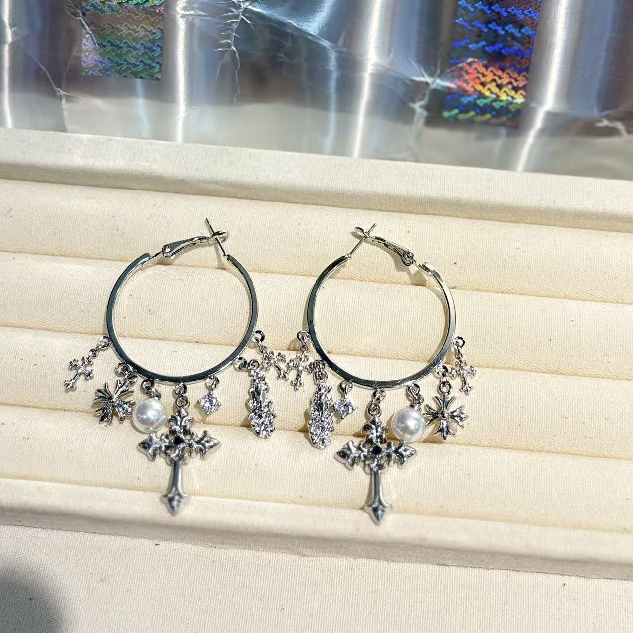 Cross Earrings For Women In Copper Featuring Electroplated Finish And 925 Sterling Silver Ear Pins With Retro Style