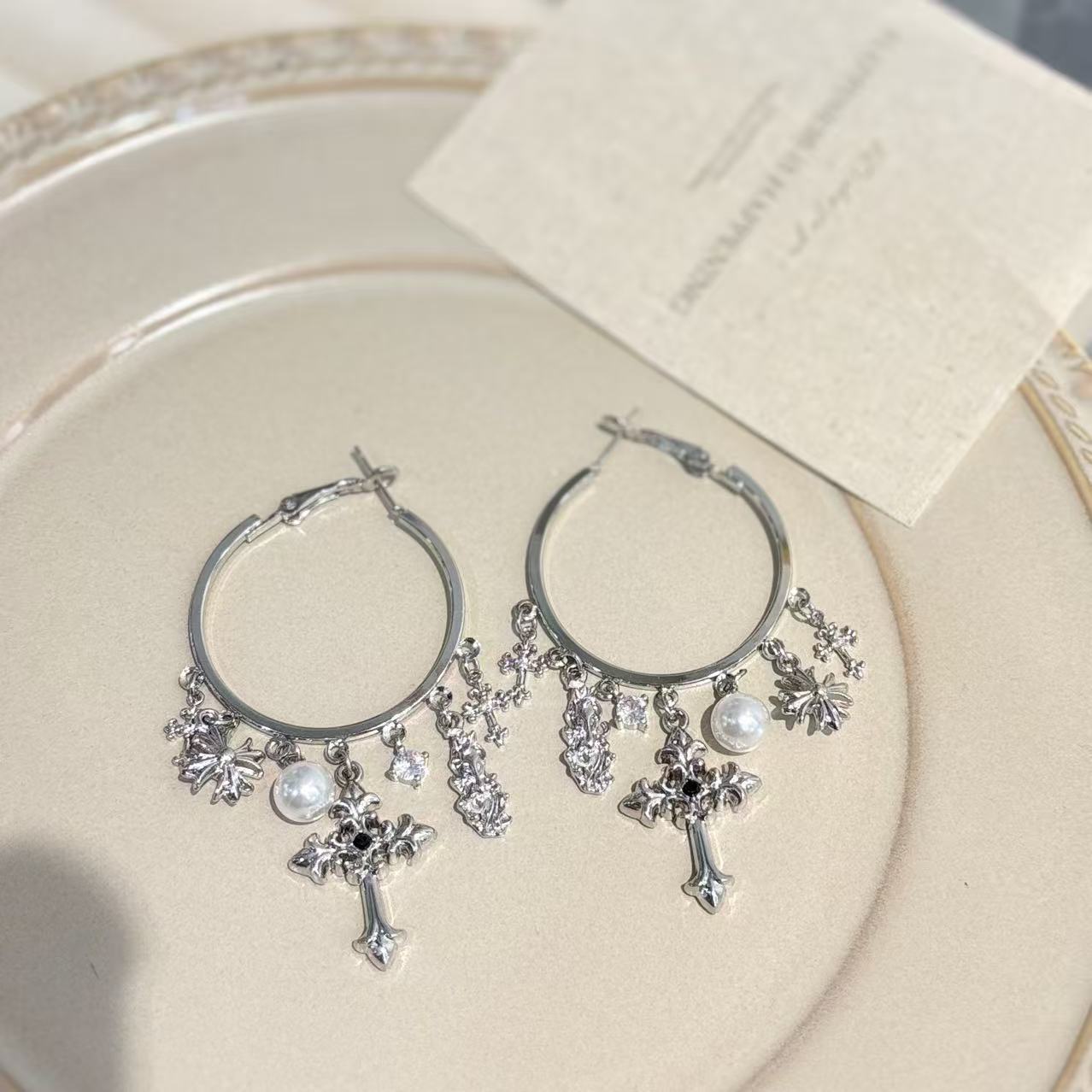 Cross Earrings For Women In Copper Featuring Electroplated Finish And 925 Sterling Silver Ear Pins With Retro Style
