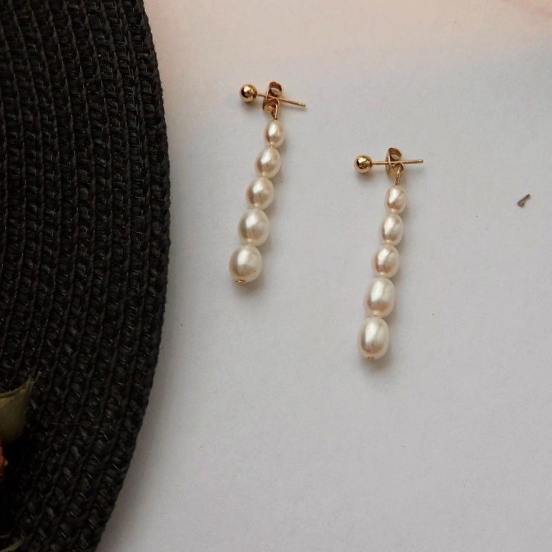Ombre Gold Earrings For Women, 1 Pair Sweet Style Alloy Earrings With Seed Bead Inlay