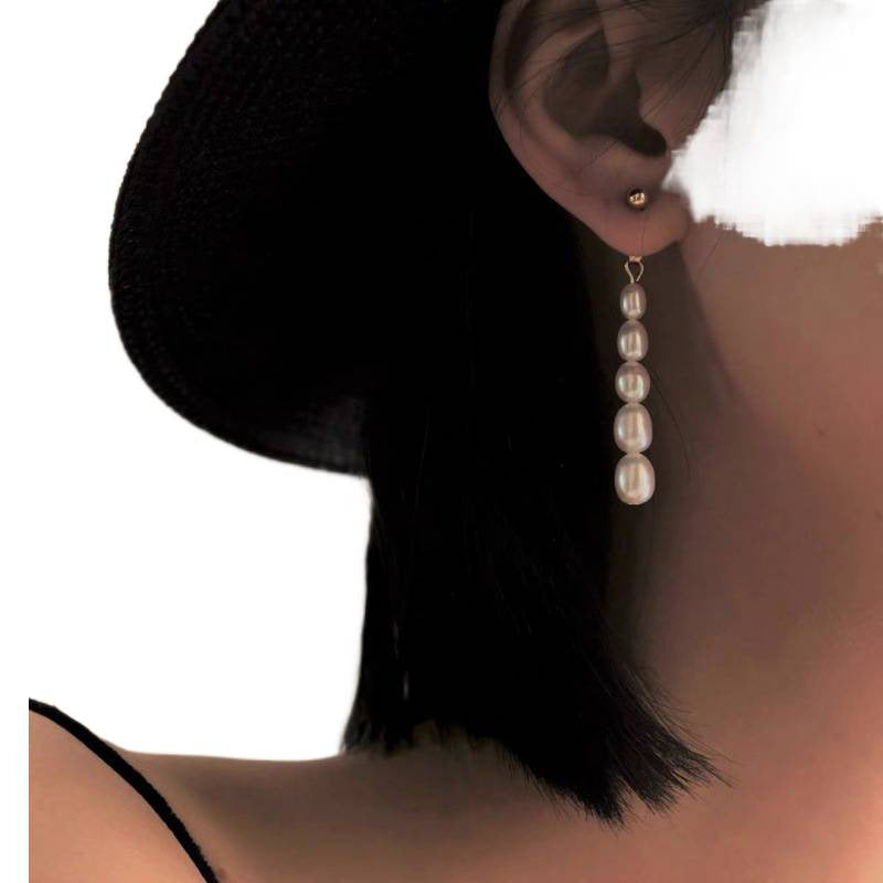 Ombre Gold Earrings For Women, 1 Pair Sweet Style Alloy Earrings With Seed Bead Inlay