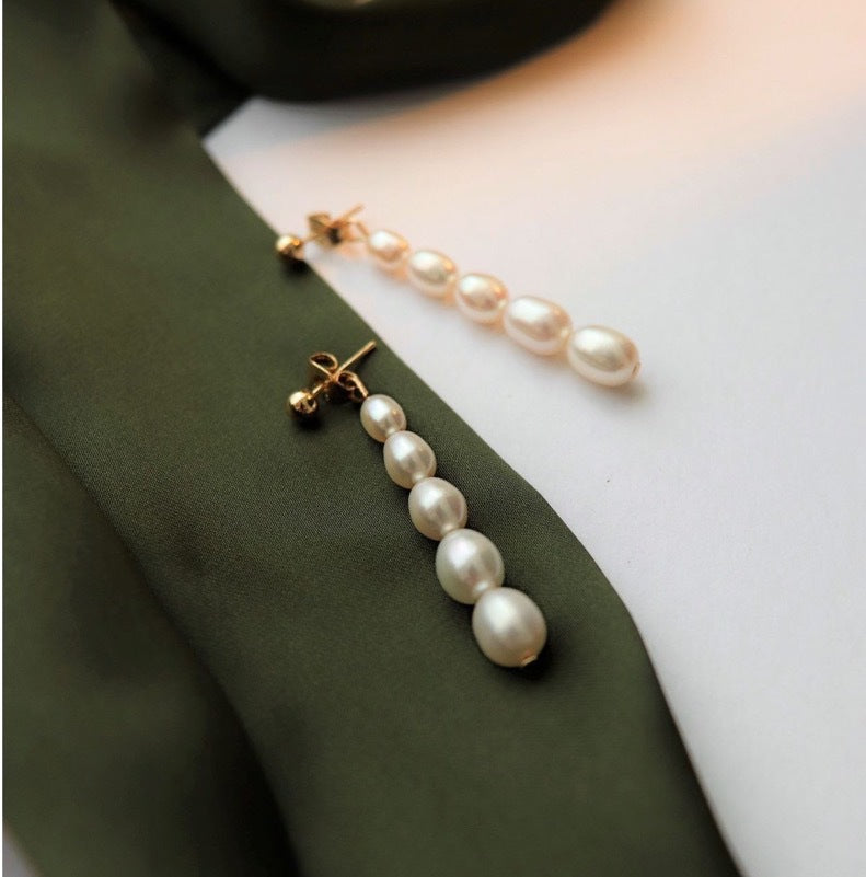 Ombre Gold Earrings For Women, 1 Pair Sweet Style Alloy Earrings With Seed Bead Inlay