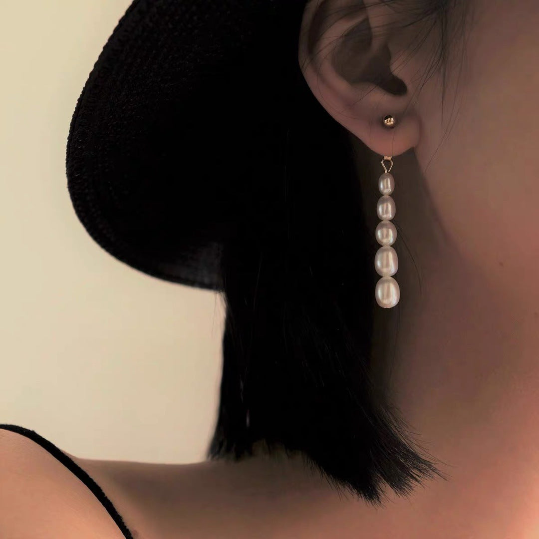 Ombre Gold Earrings For Women, 1 Pair Sweet Style Alloy Earrings With Seed Bead Inlay