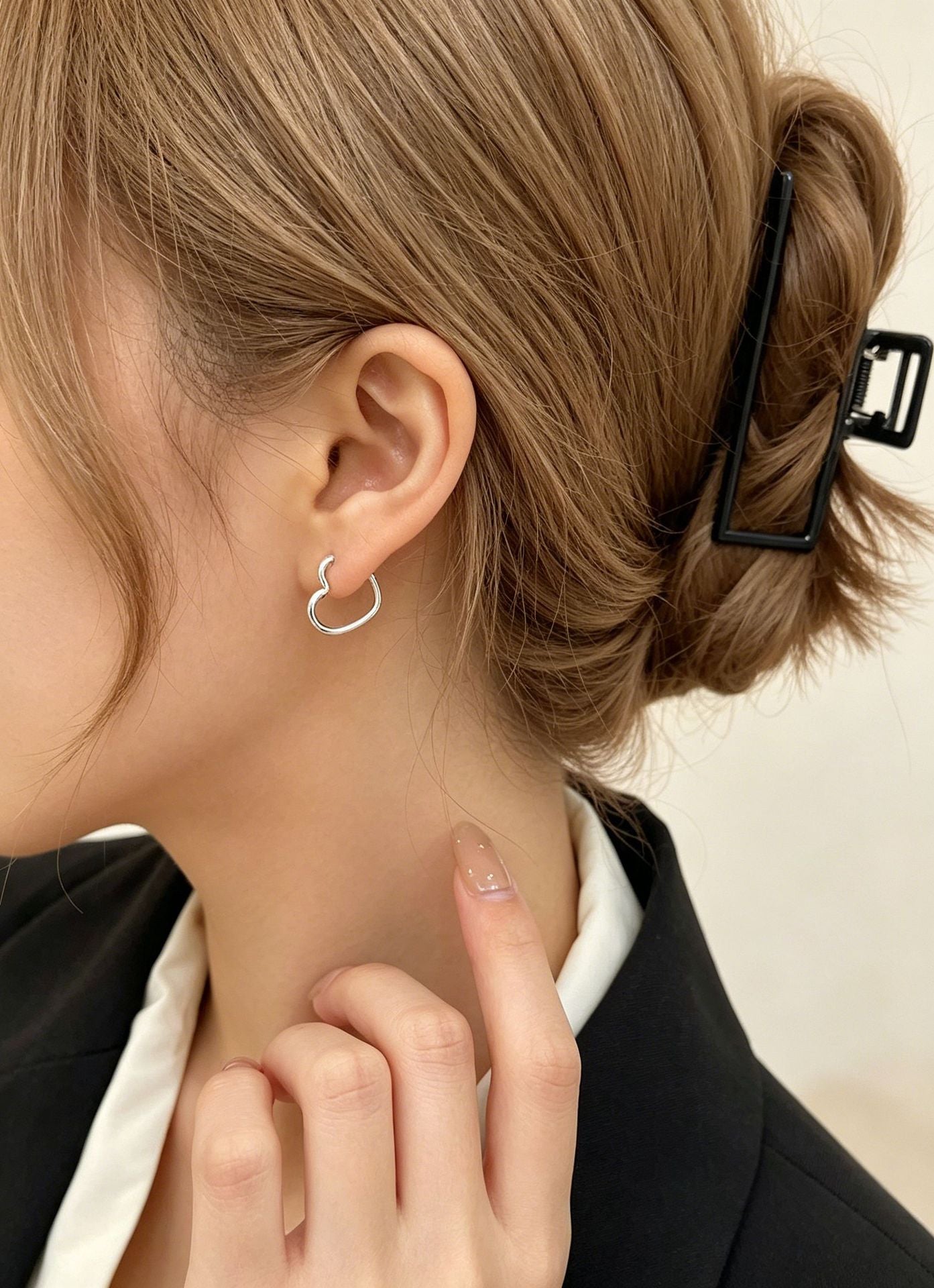 Heart Shape Hoop Earrings In 925 Sterling Silver Featuring 925 Sterling Silver Stud Posts