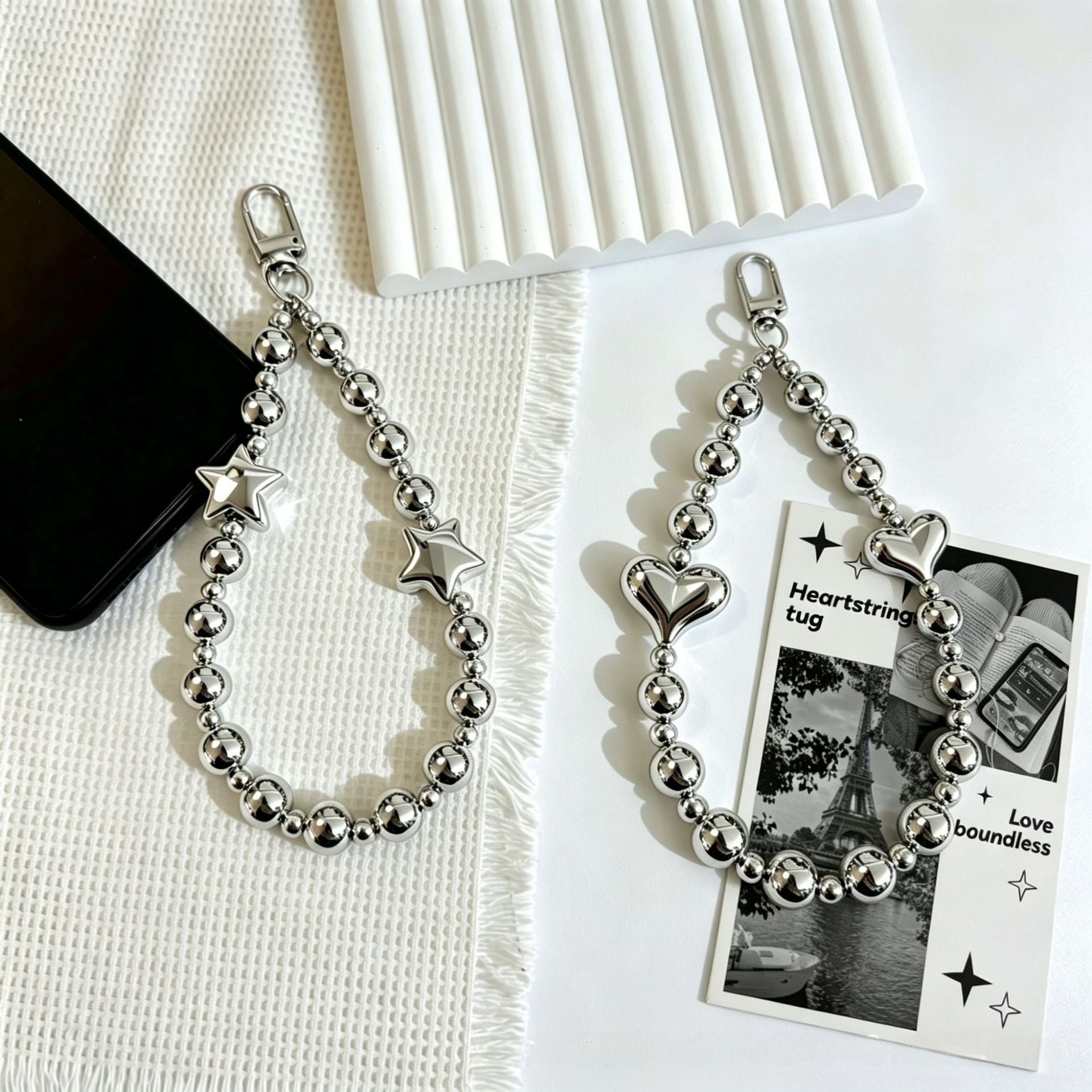 Heart Shape Electroplated Silver Key Chain With Acrylic Material In Sweet Style