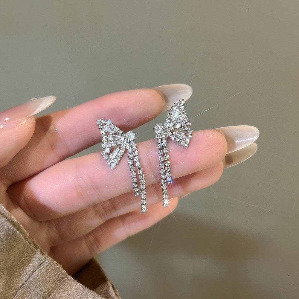 New Style Butterfly Tassel Earrings In Copper With Real Gold Plated Electroplated Finish And Rhinestone Inlay