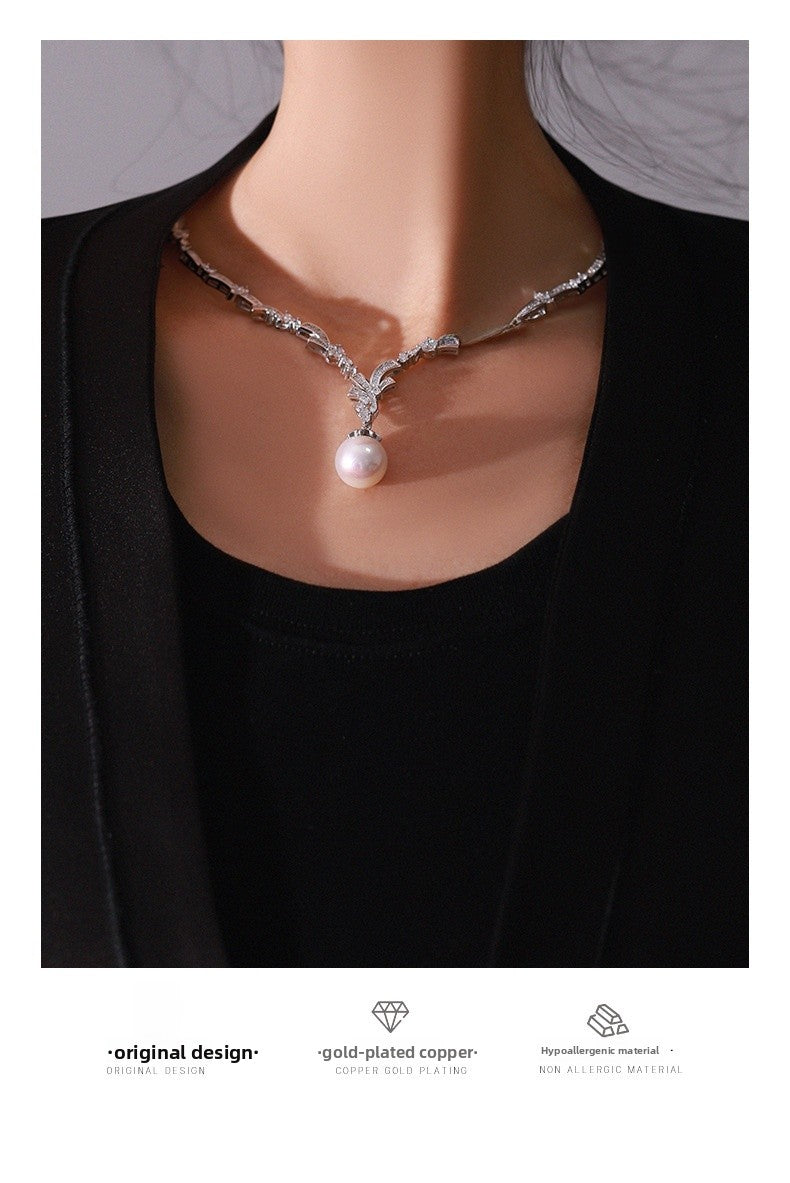 Freshwater Pearl Y-Necklace Lariat Necklace For Women With Electroplated Silver Plated Beaded Chain