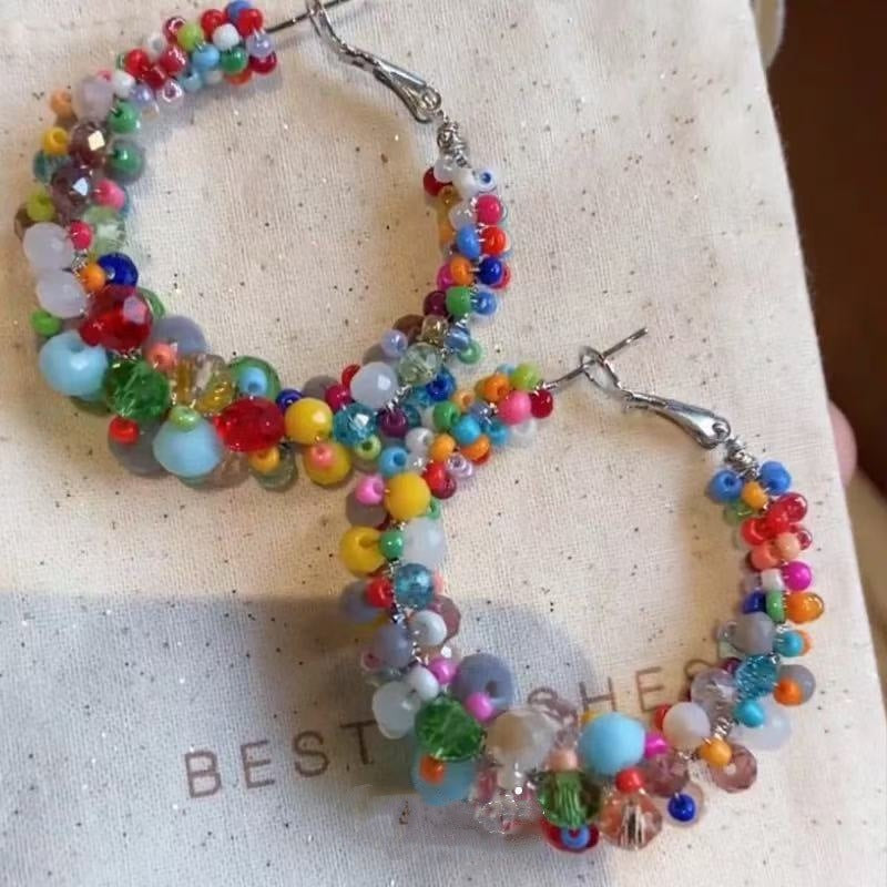Exaggerated Crystal Earrings For Women Featuring Beading Craft In Colour Zinc Alloy Material