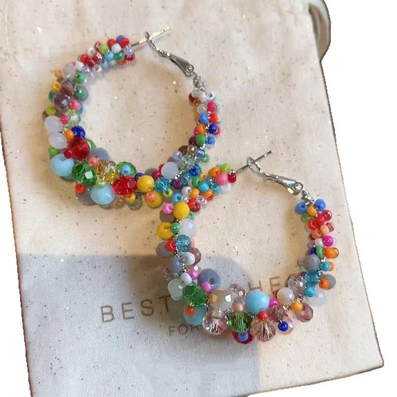 Exaggerated Crystal Earrings For Women Featuring Beading Craft In Colour Zinc Alloy Material