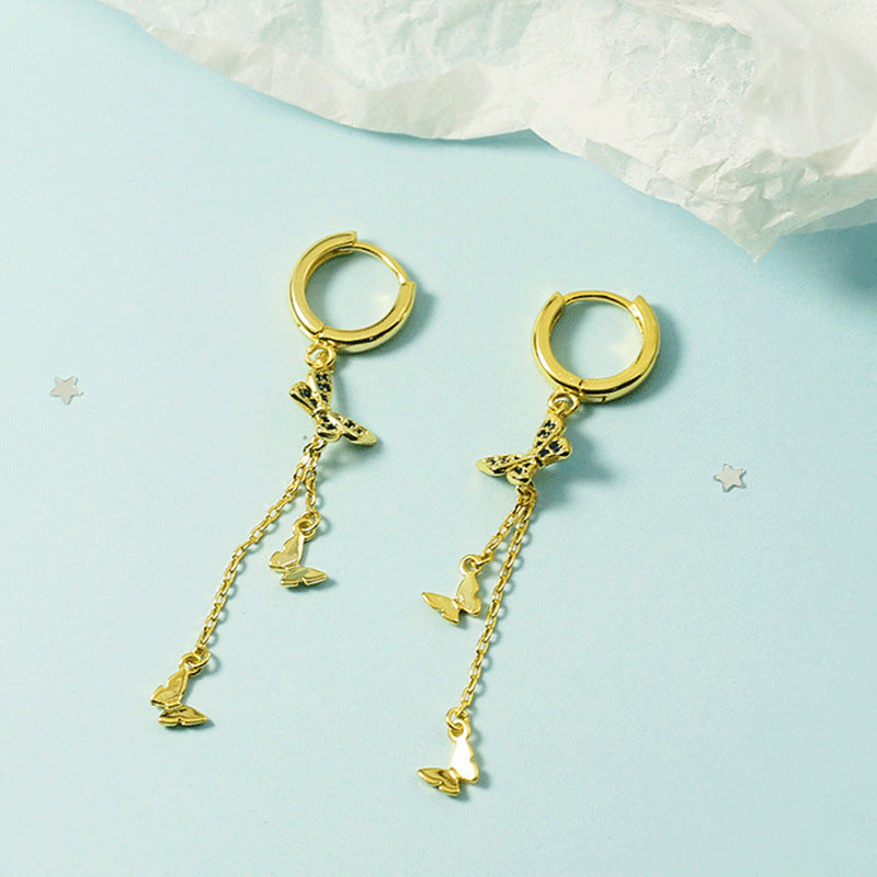 Butterfly Tassel Earrings For Women With Copper Studs, Electroplated Finish, Elegant And Lightweight Design