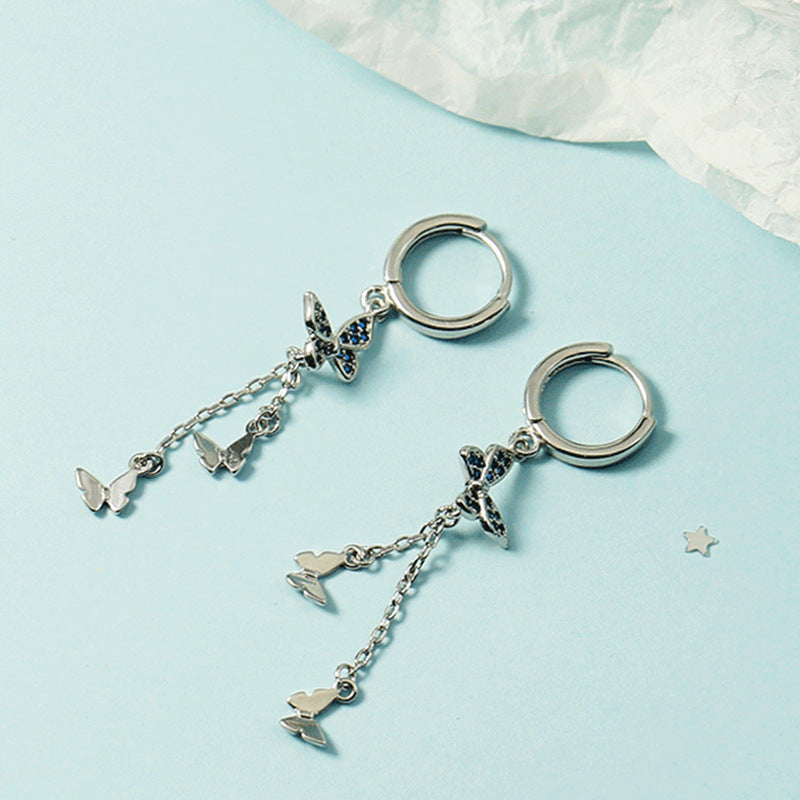Butterfly Tassel Earrings For Women With Copper Studs, Electroplated Finish, Elegant And Lightweight Design