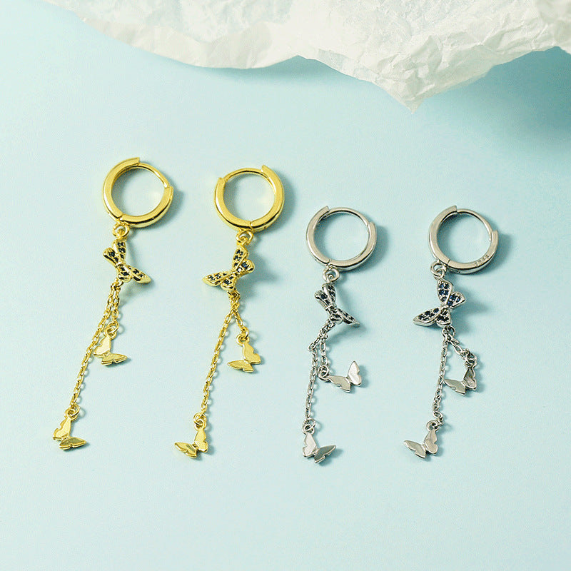 Butterfly Tassel Earrings For Women With Copper Studs, Electroplated Finish, Elegant And Lightweight Design