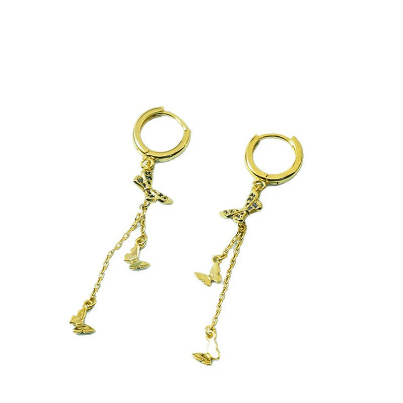 Butterfly Tassel Earrings For Women With Copper Studs, Electroplated Finish, Elegant And Lightweight Design