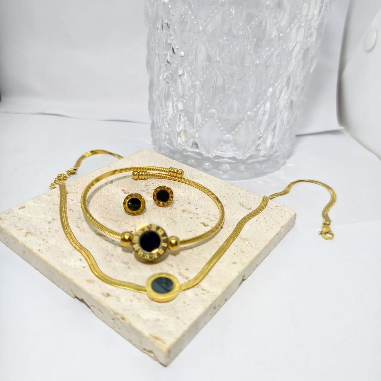 Heart Shape Jewelry Set For Women With Hypoallergenic 304 Stainless Steel, 18K Real Gold Plated, PVD Coated, Featuring Slider Chain