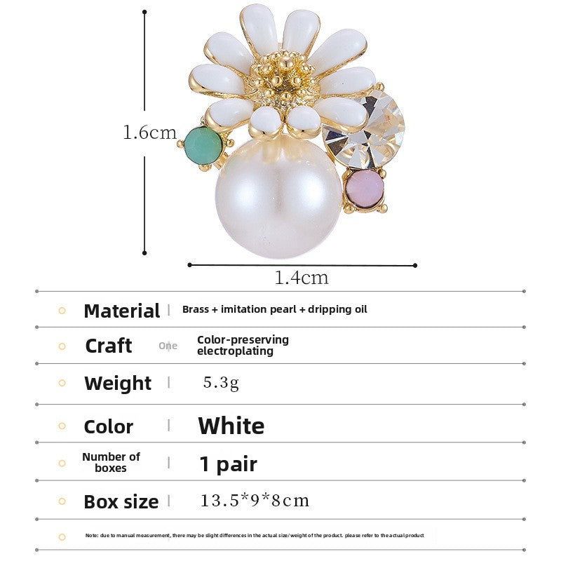 Daisy Enamel Stud Earrings For Women With Copper Base And Zircon Inlay, Featuring 925 Sterling Silver Posts