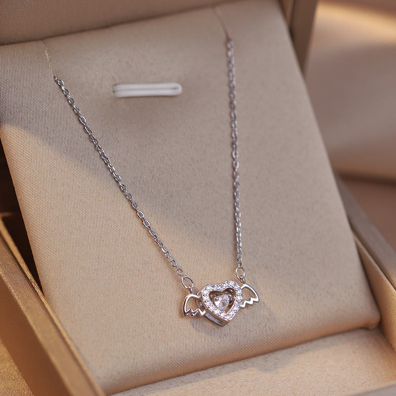 Heart Shape Silver Necklace For Women In Simple Style, Platinum Plated Copper With Cable Chain