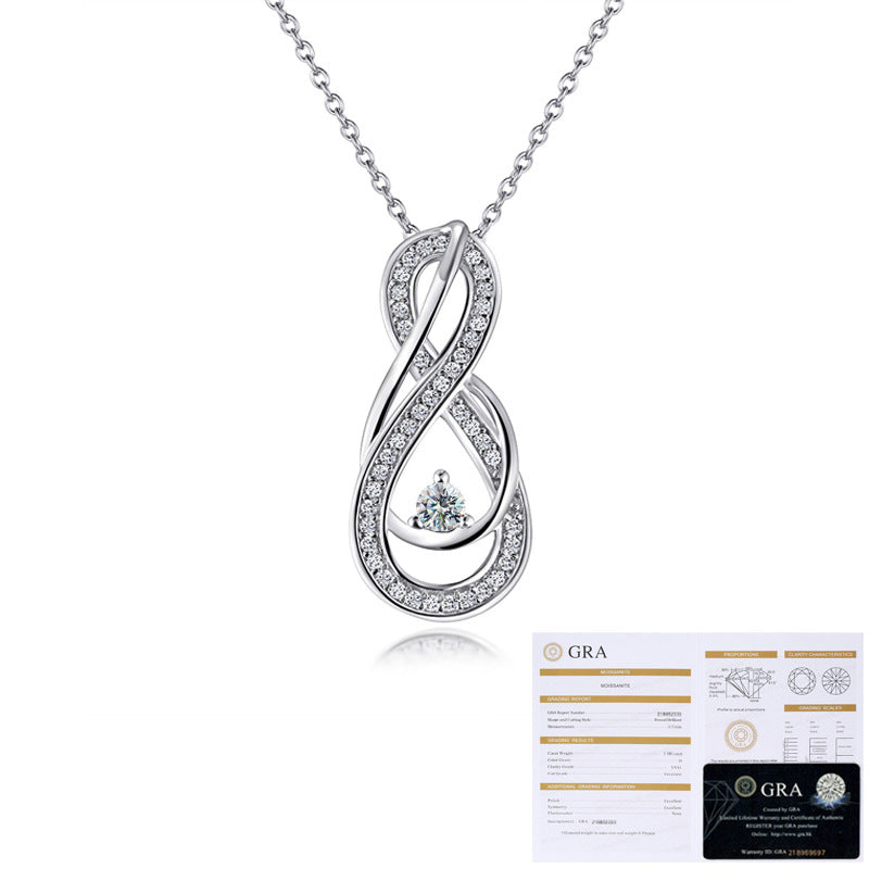 Infinity Pendant Necklace For Women In 925 Sterling Silver With Moissanite Inlay And Rose Gold Cable Chain