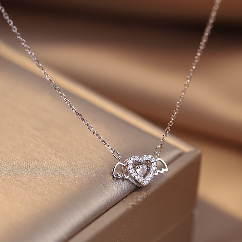 Heart Shape Silver Necklace For Women In Simple Style, Platinum Plated Copper With Cable Chain