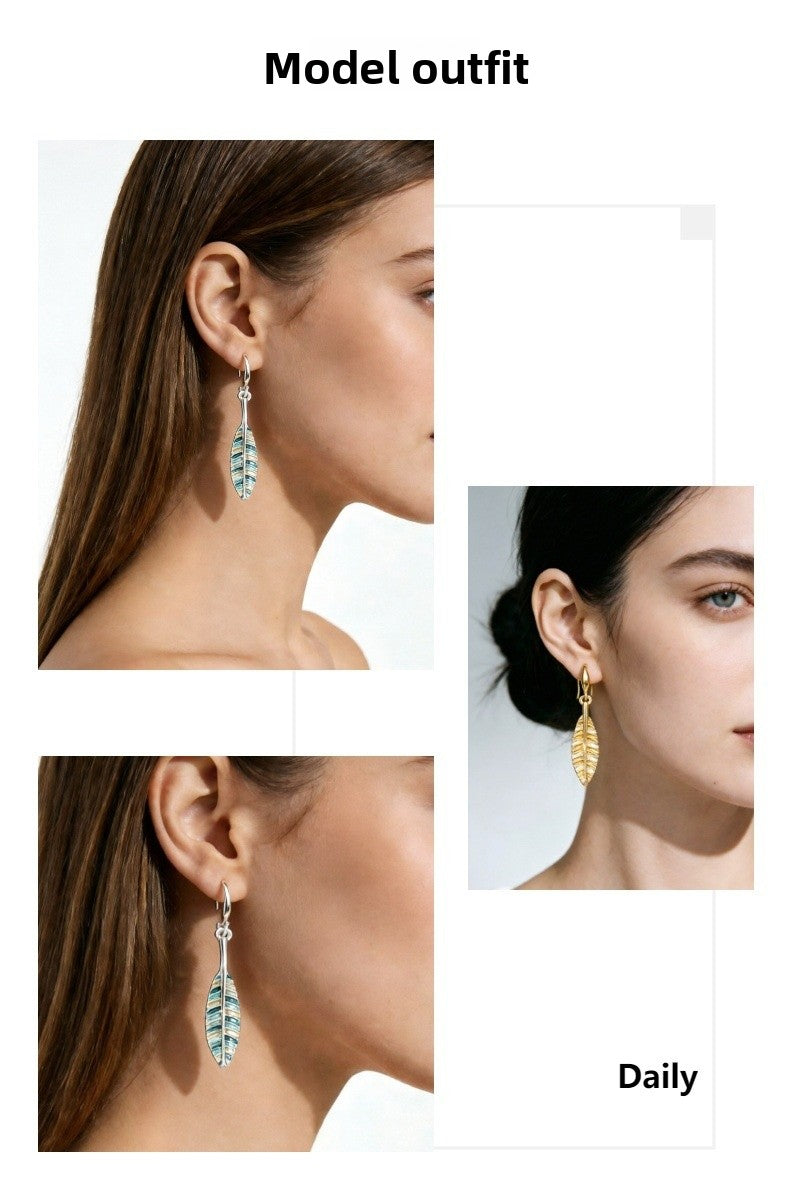 Leaves Enamel Stud Earrings For Women With 304 Stainless Steel Pins In Green Zinc Alloy