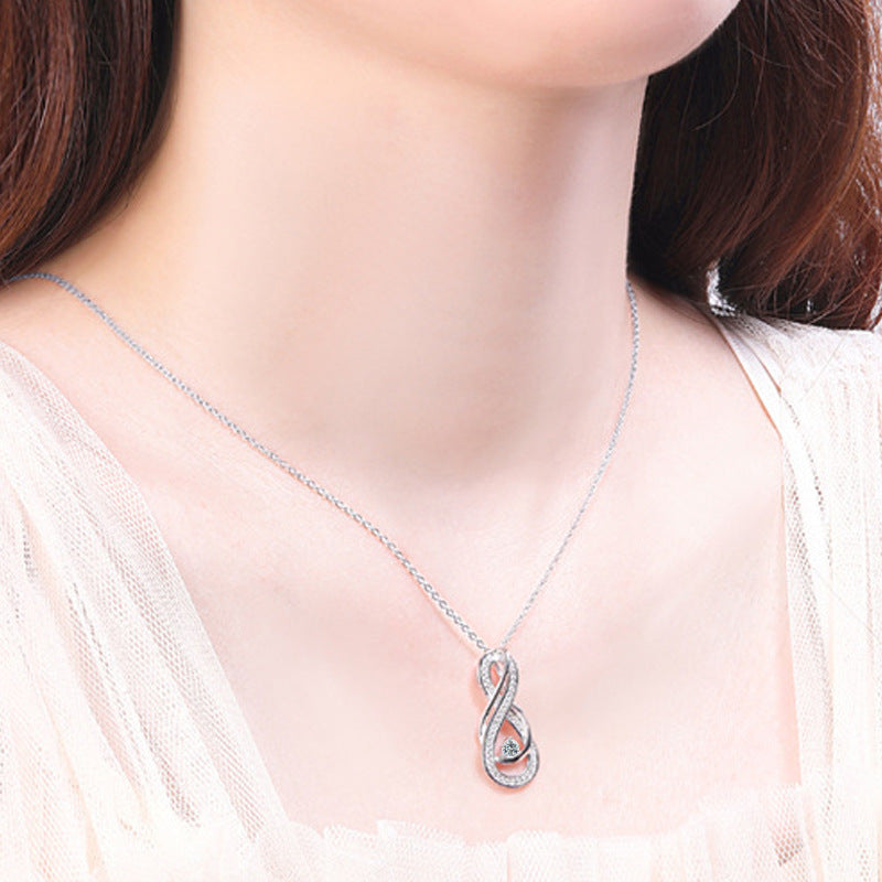 Infinity Pendant Necklace For Women In 925 Sterling Silver With Moissanite Inlay And Rose Gold Cable Chain