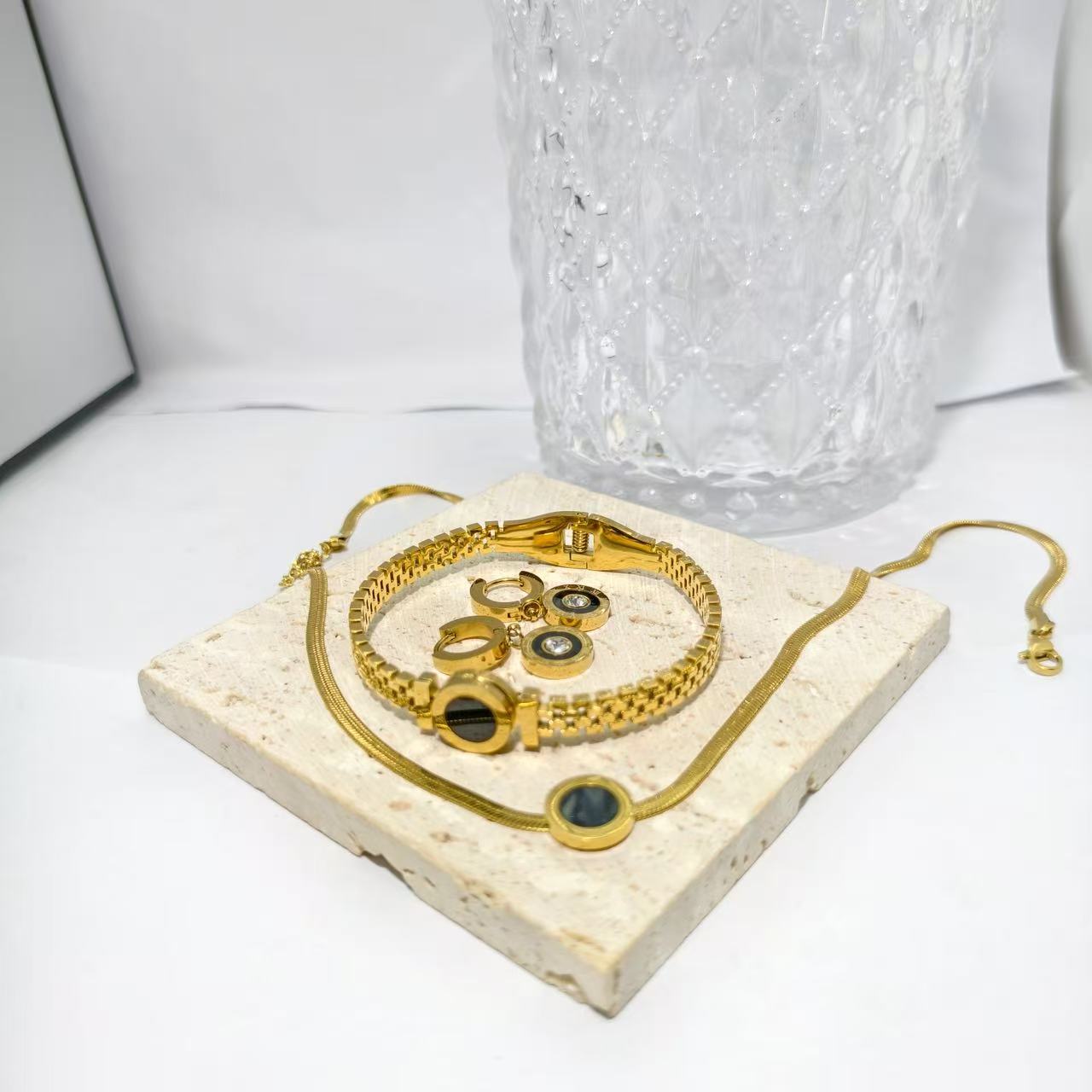 Heart Shape Jewelry Set For Women With Hypoallergenic 304 Stainless Steel, 18K Real Gold Plated, PVD Coated, Featuring Slider Chain