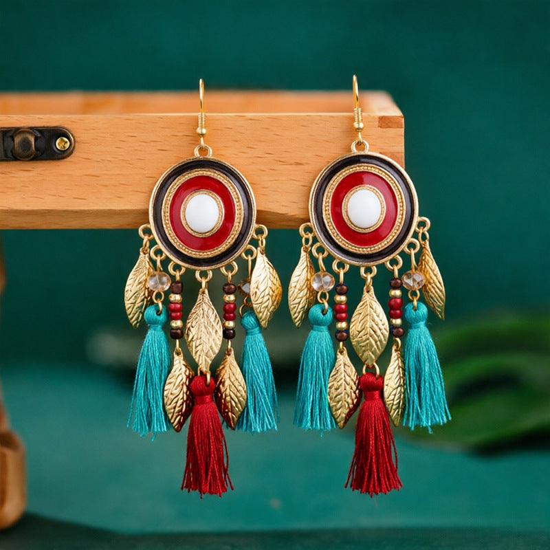 Bohemian Tassel Earrings For Women In Peacock Blue Synthetic Fibre Featuring Elegant Craftsmanship