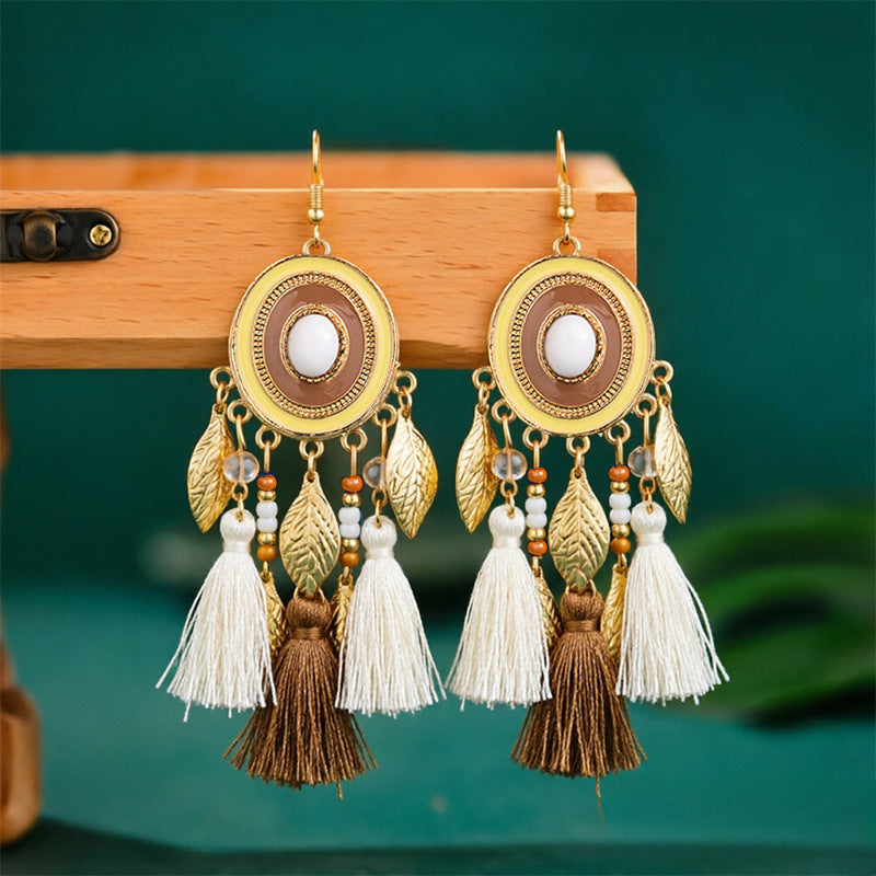 Bohemian Tassel Earrings For Women In Peacock Blue Synthetic Fibre Featuring Elegant Craftsmanship