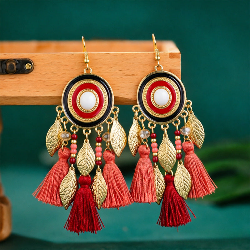 Bohemian Tassel Earrings For Women In Peacock Blue Synthetic Fibre Featuring Elegant Craftsmanship